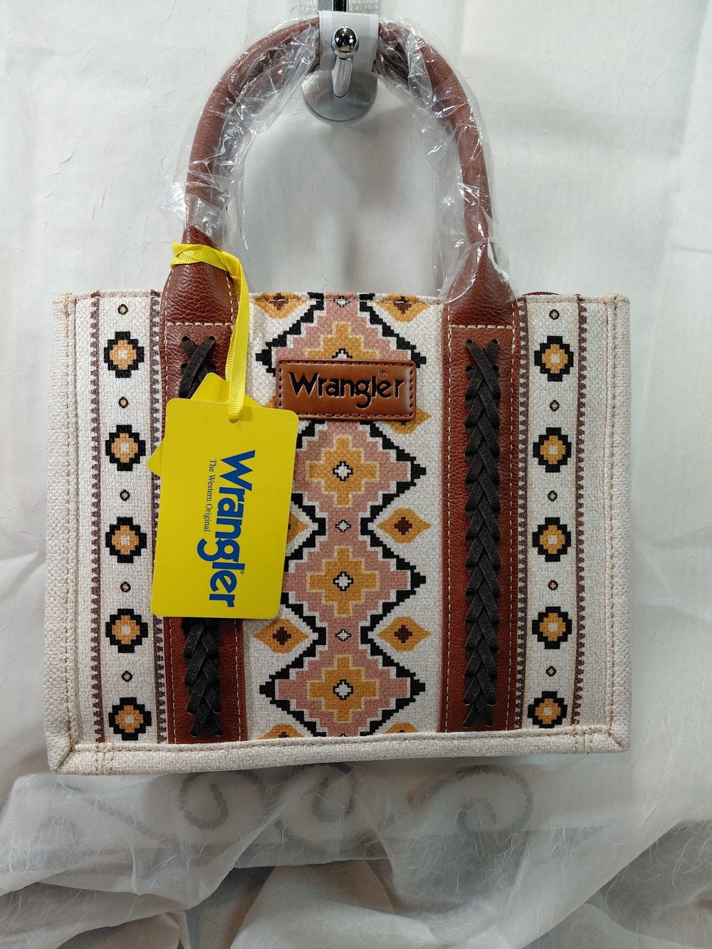 NWT Wrangler Womens Canvas Aztec Tote Bag With Leather Handles SIZE 11"W×8.5H×5D